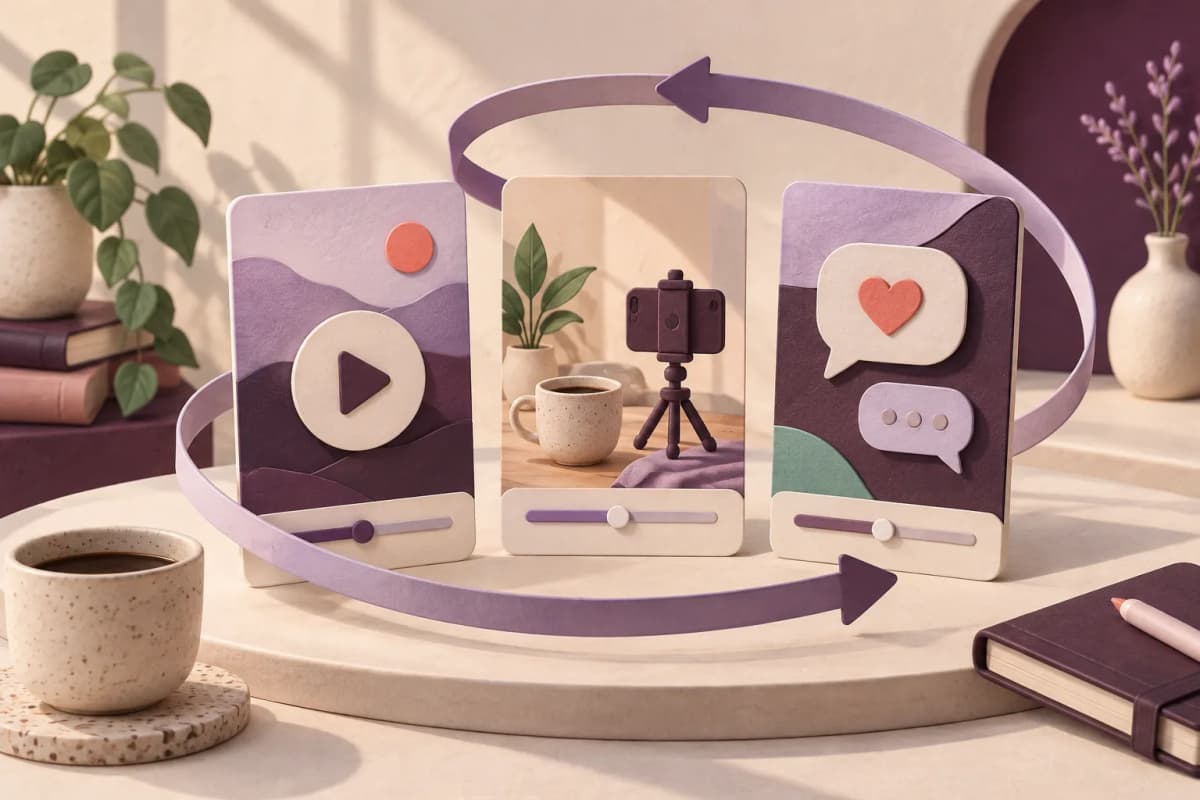 Konceptuální ilustrace plánování videa, ukázky a reakcí publika.